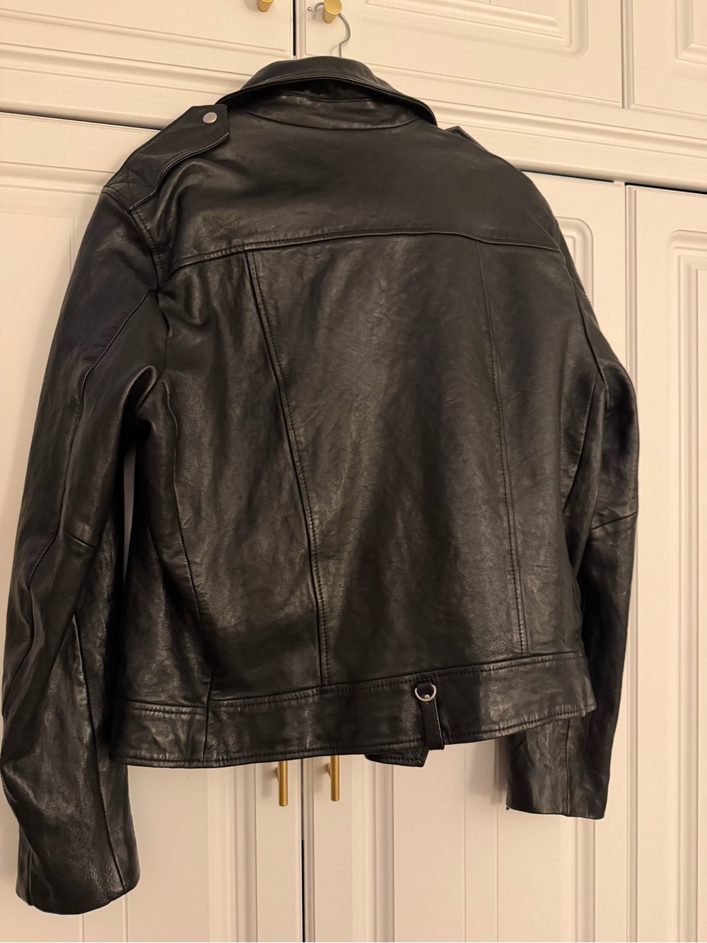 AllSaints Sora Biker Black Lamb Leather Asymmetrical Moto Jacket XL - Picture 6 of 11